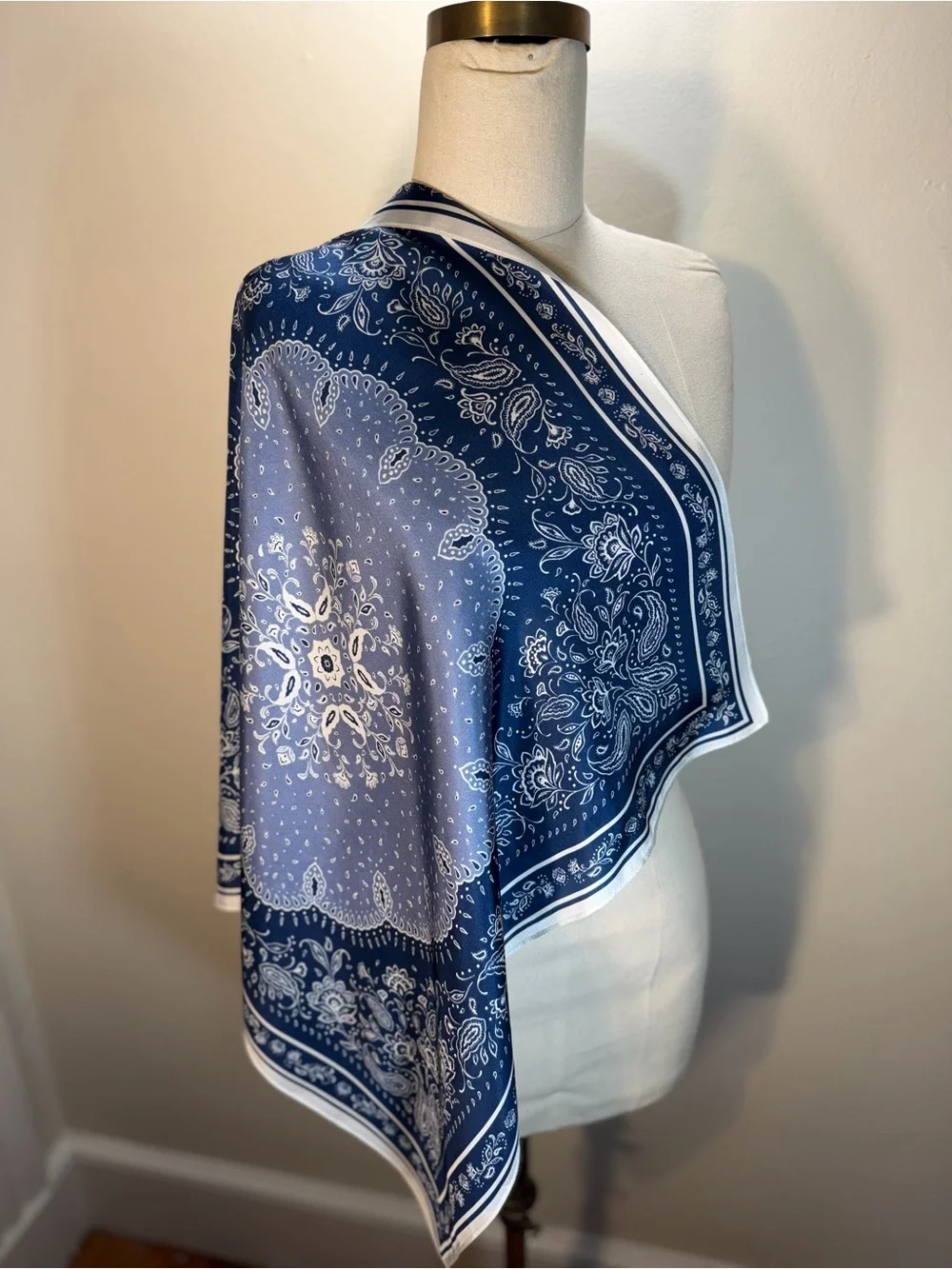 Classic Navy Silk Paisley Bandana Scarf - Women Accessories 25x25”
